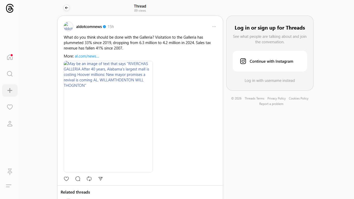 What do you think should be done with the Galleria? Visitation to the Galleria has plummeted 33% since 2019, dropping from 6.3 million to 4.2 million in 2024. Sales tax revenue has fallen 41% since 2007. More: https://www.al.com/news/birmingham/2026/01/after-40-years-alabamas-largest-mall-is-costing-hoover-millions-new-mayor-promises-a-revival-is-coming.html??utm_campaign=aldotcom_sf&utm_medium=social&utm_source=threads