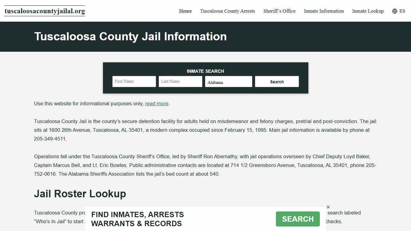 Tuscaloosa County, AL Jail Roster, Inmate Info
